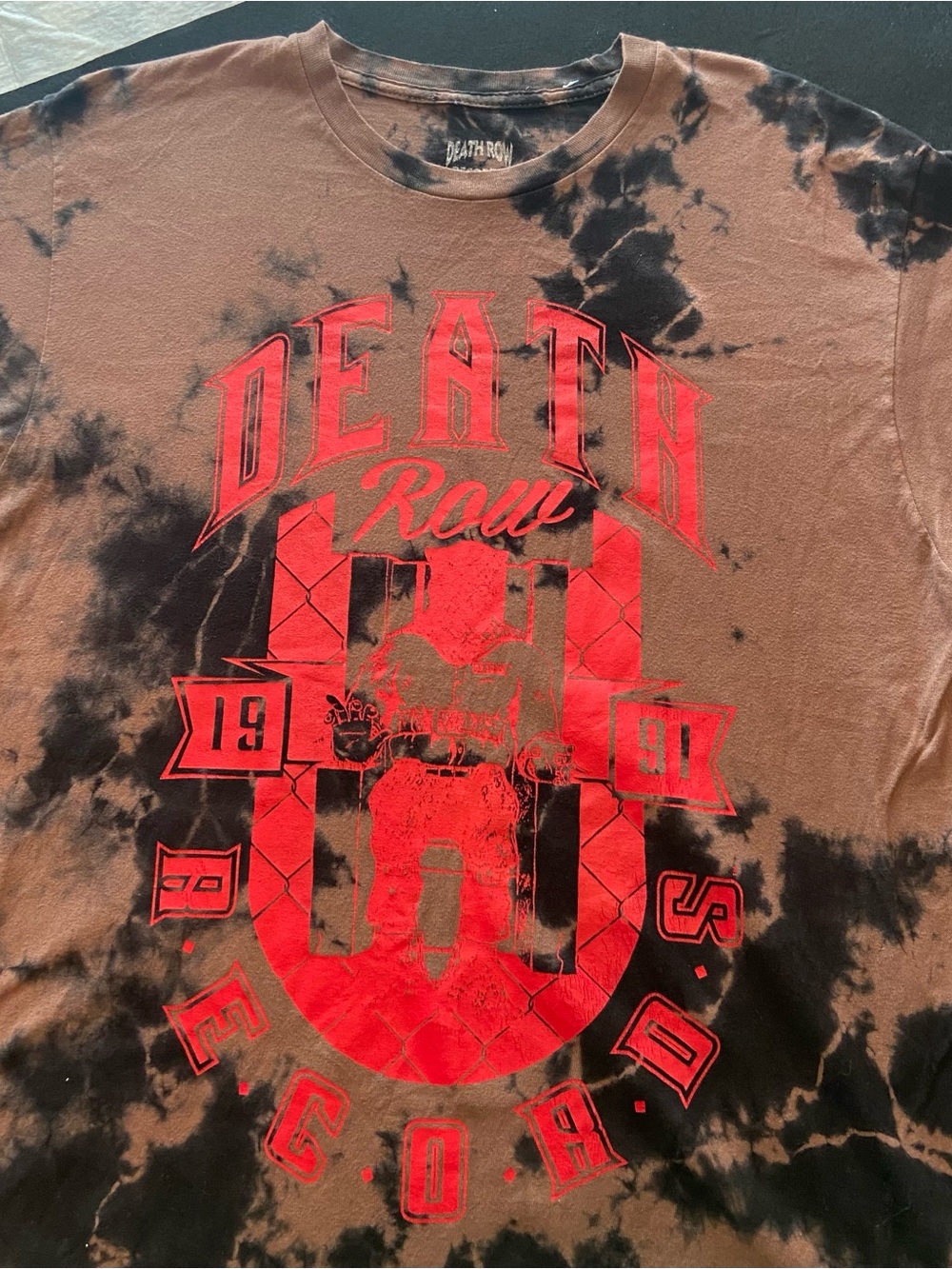 Death Row Brown Tie-Dye Short-Sleeve Graphic Tee - Red Print